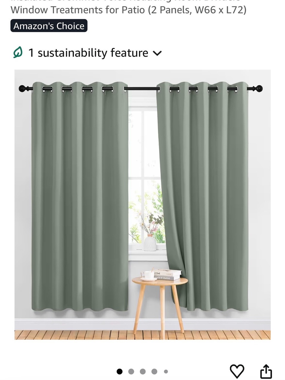 Blackout Sage Green Grommet Curtain Panel -